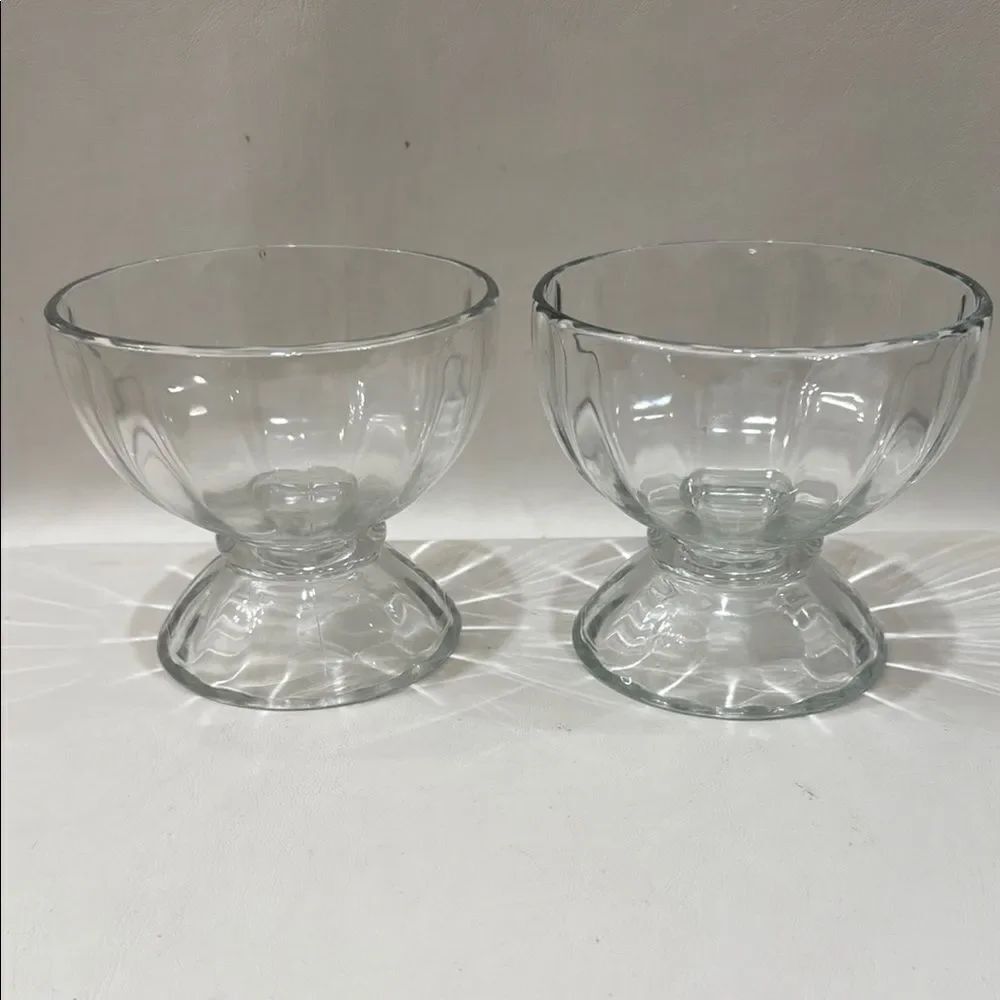 Libby Vintage Clear Glass Ribbed Compote Dessert Dishes Scalloped Pedestal Base